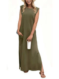 Full Size Slit Round Neck Sleeveless Maxi Tank Dress Plus Size - Trendsi - Flyclothing LLC