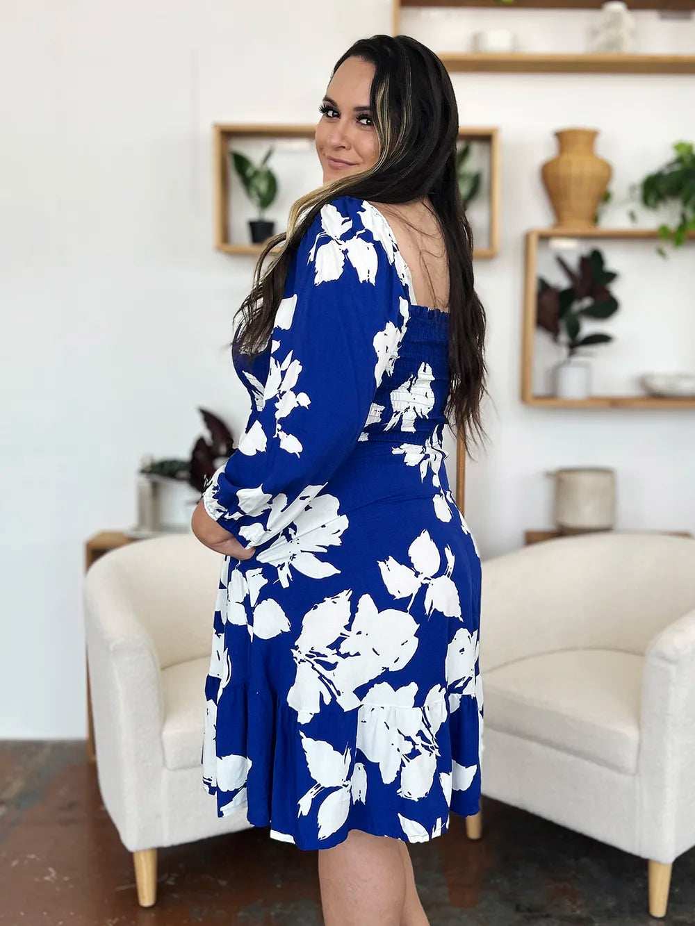 Double Take Full Size Floral Ruffle Hem Smocked Dress with Pockets - Trendsi - Flyclothing LLC