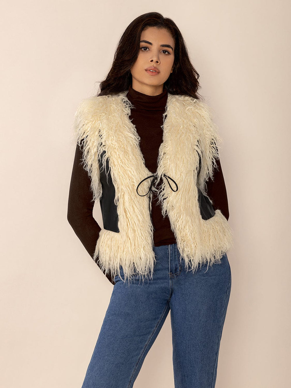 Tied Fringe Contrast Vest - Trendsi