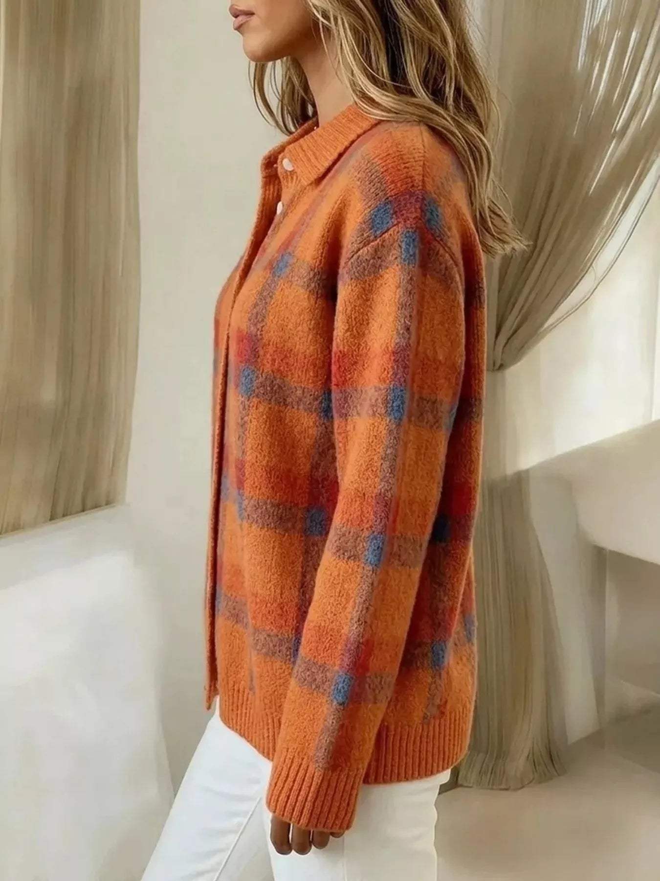 Plaid Button-Up Cardigan - Trendsi - Flyclothing LLC