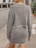 Striped Long Sleeve Top and Skirt Set - Trendsi - Flyclothing LLC