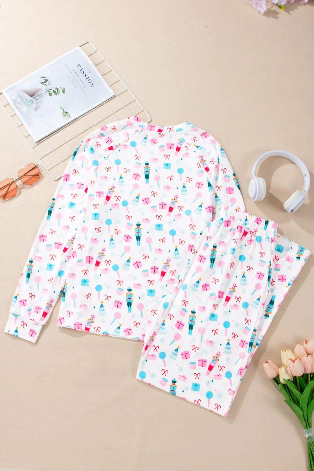 Printed Round Neck Long Sleeve Top and Pants Lounge Set - Trendsi - Flyclothing LLC