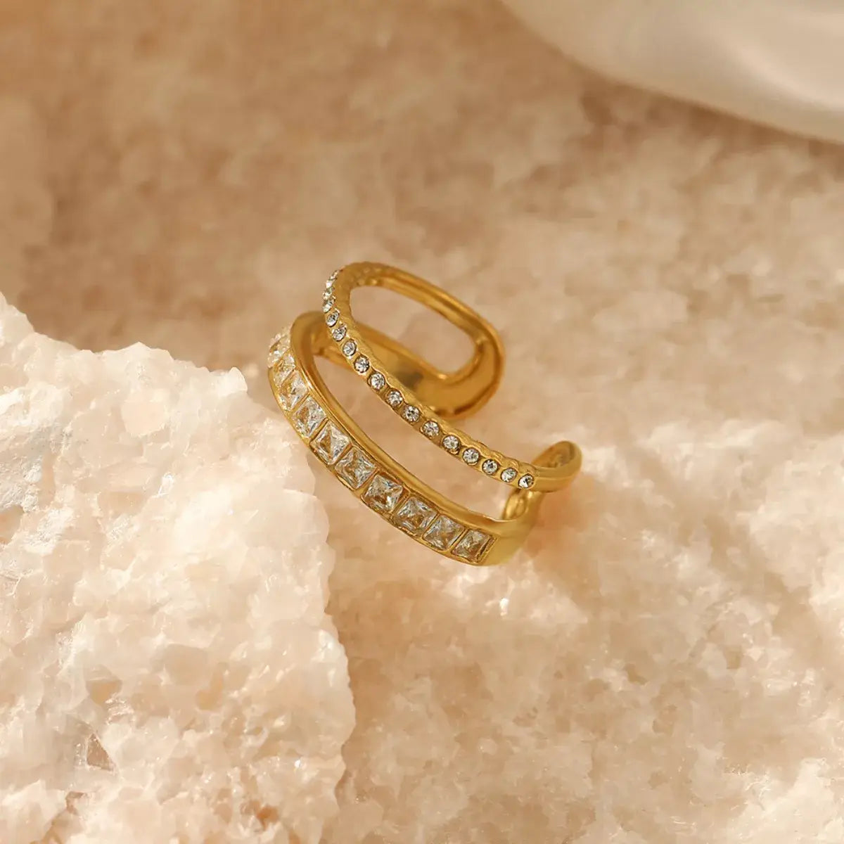 18K Gold-Plated Rhinestone Open Ring - Trendsi - Flyclothing LLC