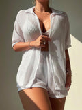 Open Front Half Sleeve Top and Shorts Cover Up Set - Trendsi