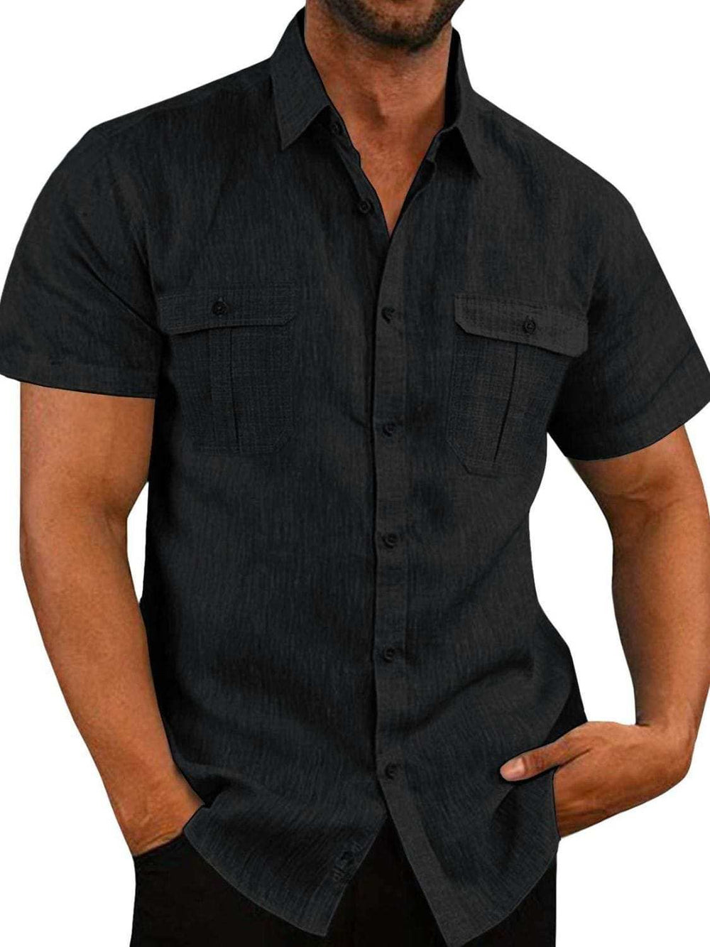 Men's Plus Size Collared Neck Short Sleeve Shirt - Trendsi - Flyclothing LLC