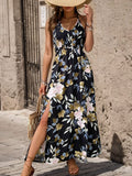 Slit Smocked Printed Maxi Cami Dress - Trendsi