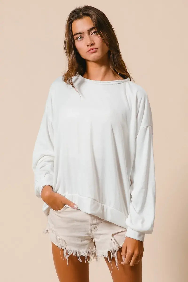 BiBi Loop Terry Pull Over With Cut Edge Band - Trendsi - Flyclothing LLC