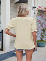 Eyelet Notched Short Sleeve Top - Trendsi - Flyclothing LLC