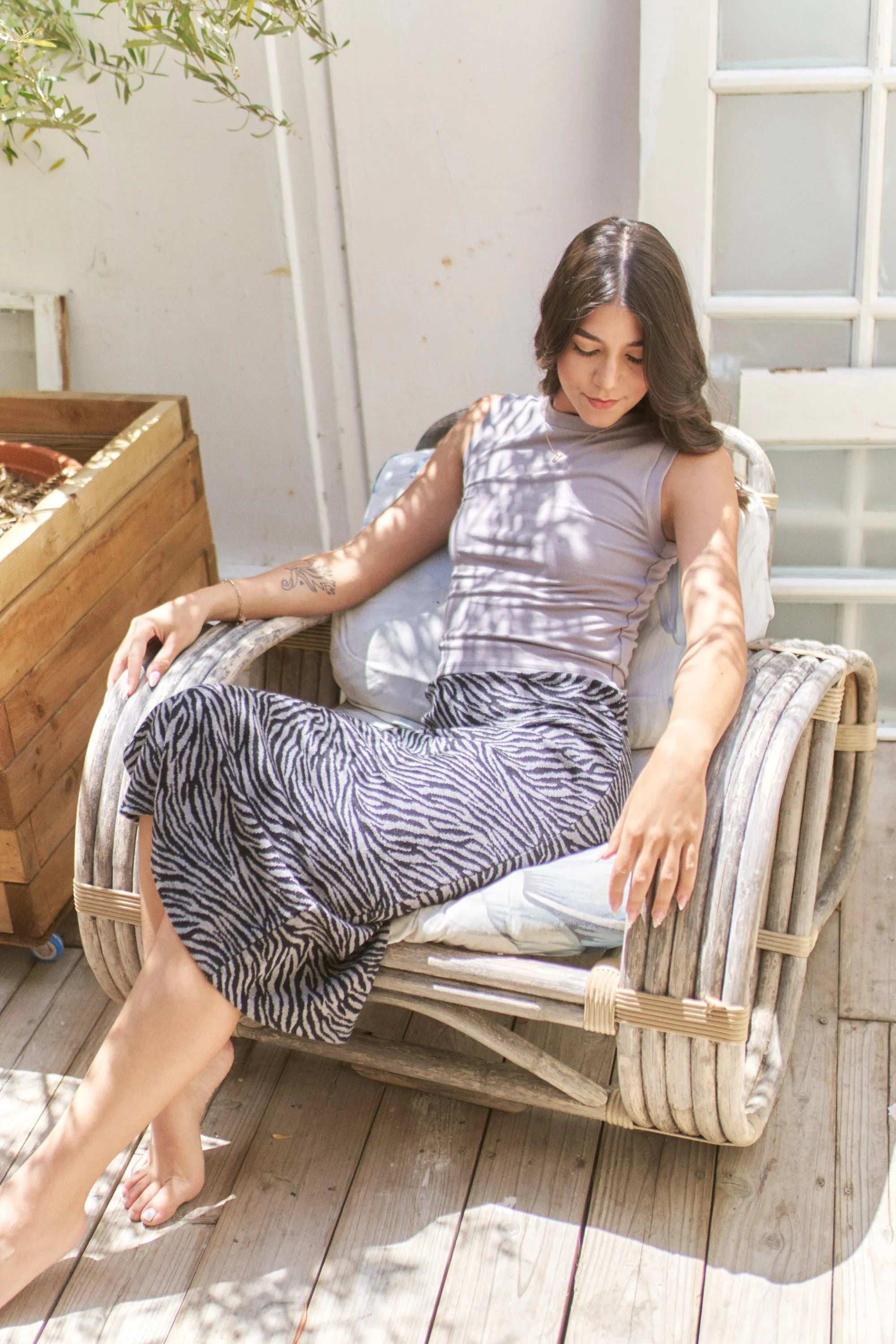 Jade By Jane Zebra Print Side Slit Midi Skirt - Trendsi - Flyclothing LLC