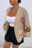 Floral Applique Drop Shoulder Open Front Cardigan - Trendsi - Flyclothing LLC