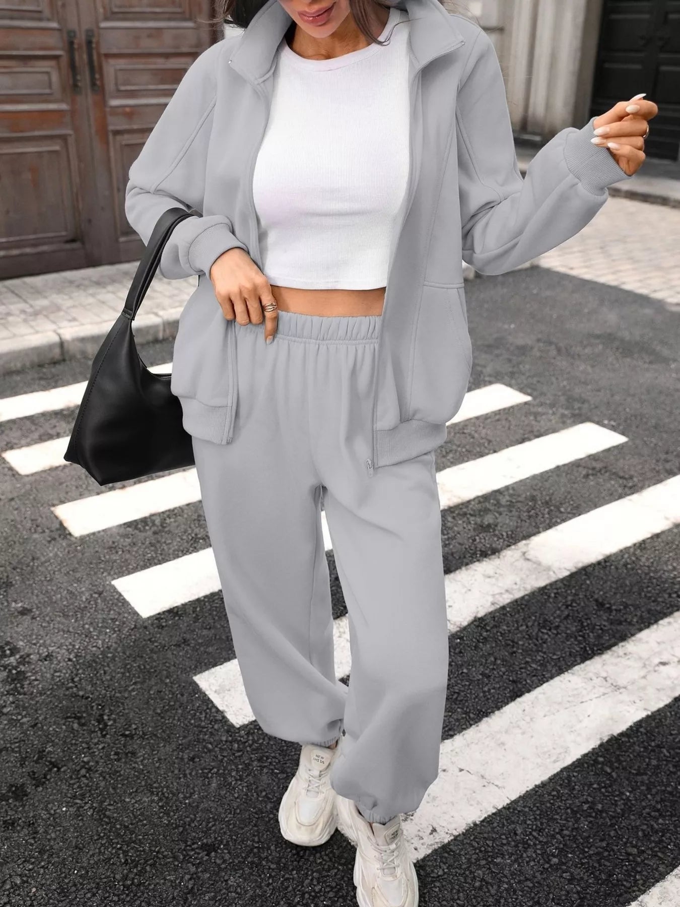 Zip-Up Long Sleeve Top and Pants Set - Trendsi - Flyclothing LLC