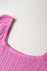 Textured Square Neck Half Sleeve Top - Trendsi - Flyclothing LLC