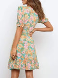 Ruffled Hem Printed Short Sleeve Mini Dress - Trendsi