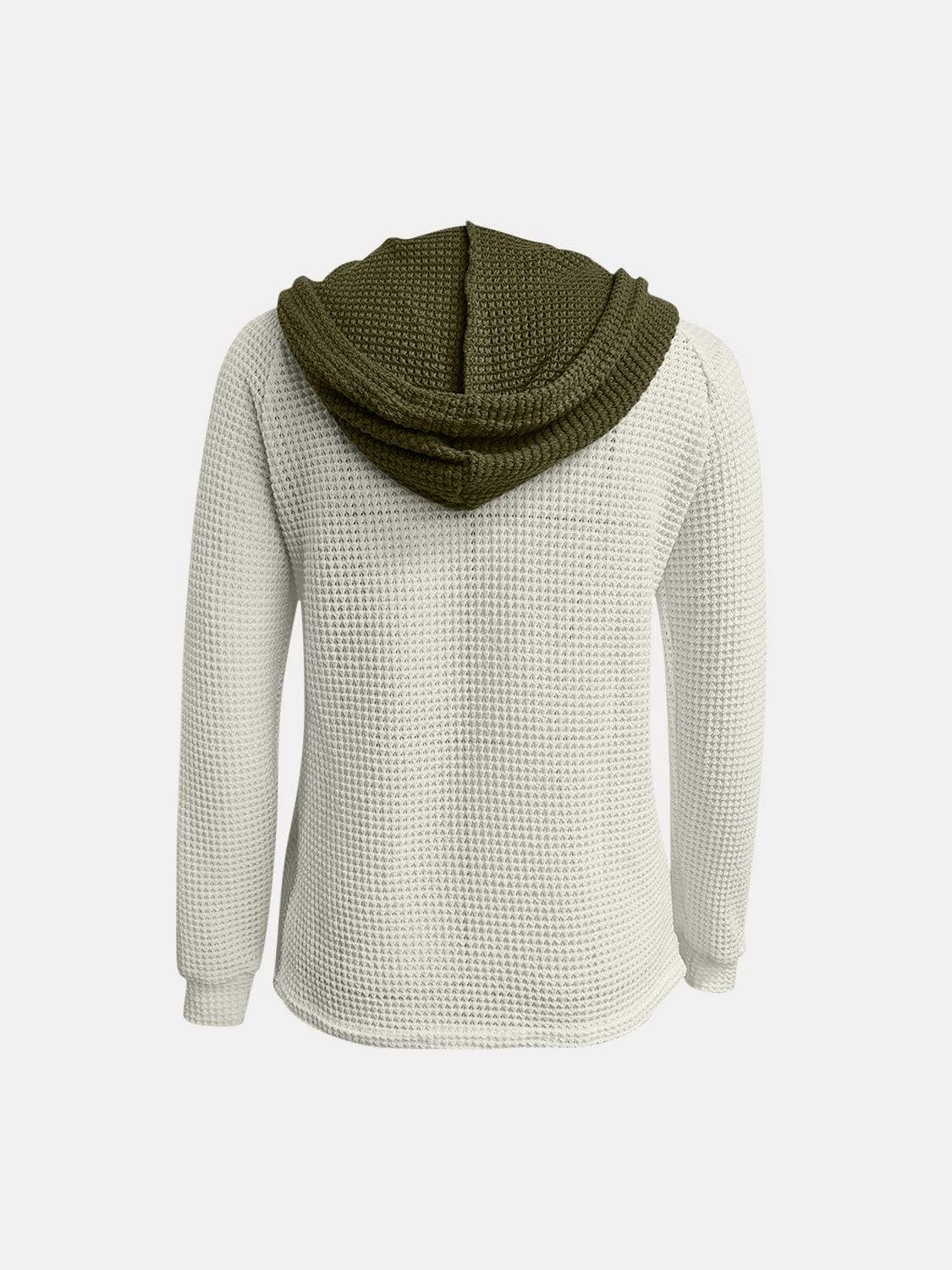 Full Size Waffle-Knit Contrast Long Sleeve Hoodie - Trendsi - Flyclothing LLC