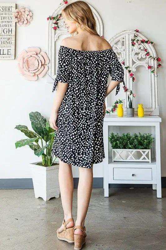 Heimish Full Size Short Sleeve Off Shoulder Animal Mini Dress Plus Size - Trendsi - Flyclothing LLC