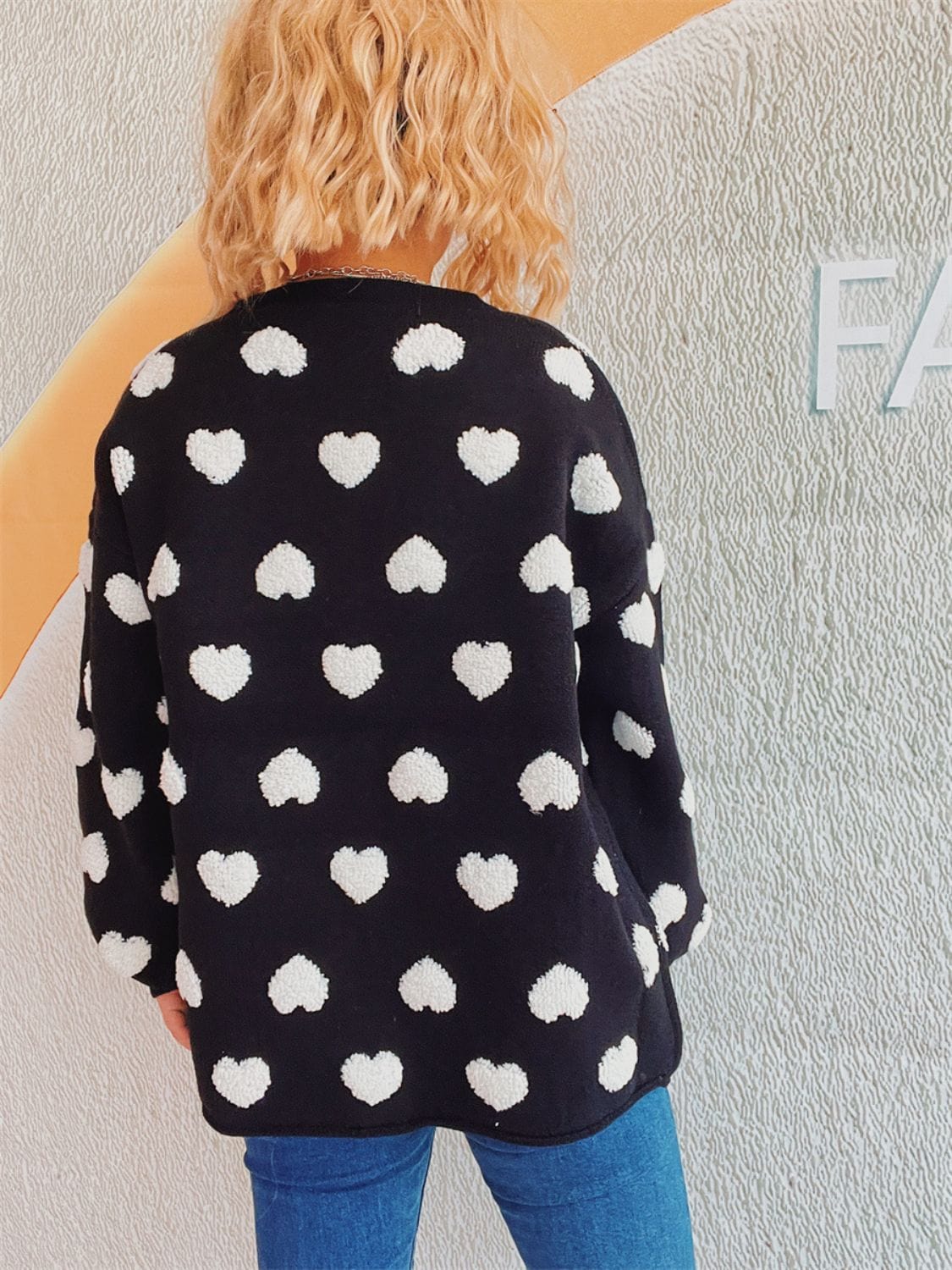 Heart Button Up Long Sleeve Cardigan - Trendsi