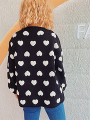 Heart Button Up Long Sleeve Cardigan - Trendsi