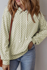 Checkered Print Kangaroo Pocket Drawstring Hoodie - Trendsi - Flyclothing LLC