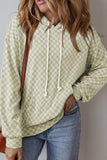 Checkered Print Kangaroo Pocket Drawstring Hoodie - Trendsi - Flyclothing LLC