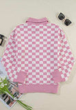 Checkered Collared Neck Long Sleeve Sweater - Trendsi - Flyclothing LLC