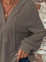 Waffle Knit Button Detail Hoodie - Trendsi - Flyclothing LLC