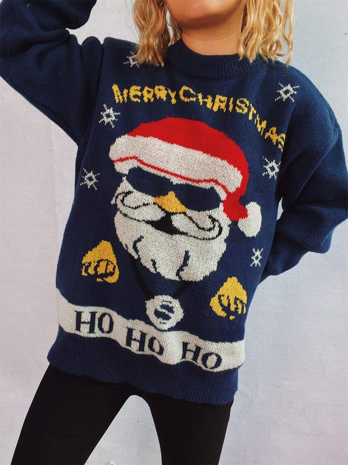 Santa Round Neck Long Sleeve Sweater - Trendsi - Flyclothing LLC