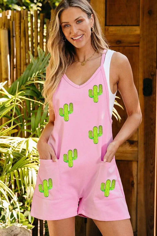 Cactus V-Neck Spaghetti Strap Overalls - Trendsi - Flyclothing LLC