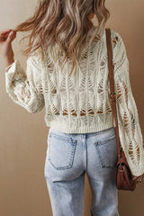 Cutout Round Neck Long Sleeve Knit Cover Up - Trendsi - Flyclothing LLC
