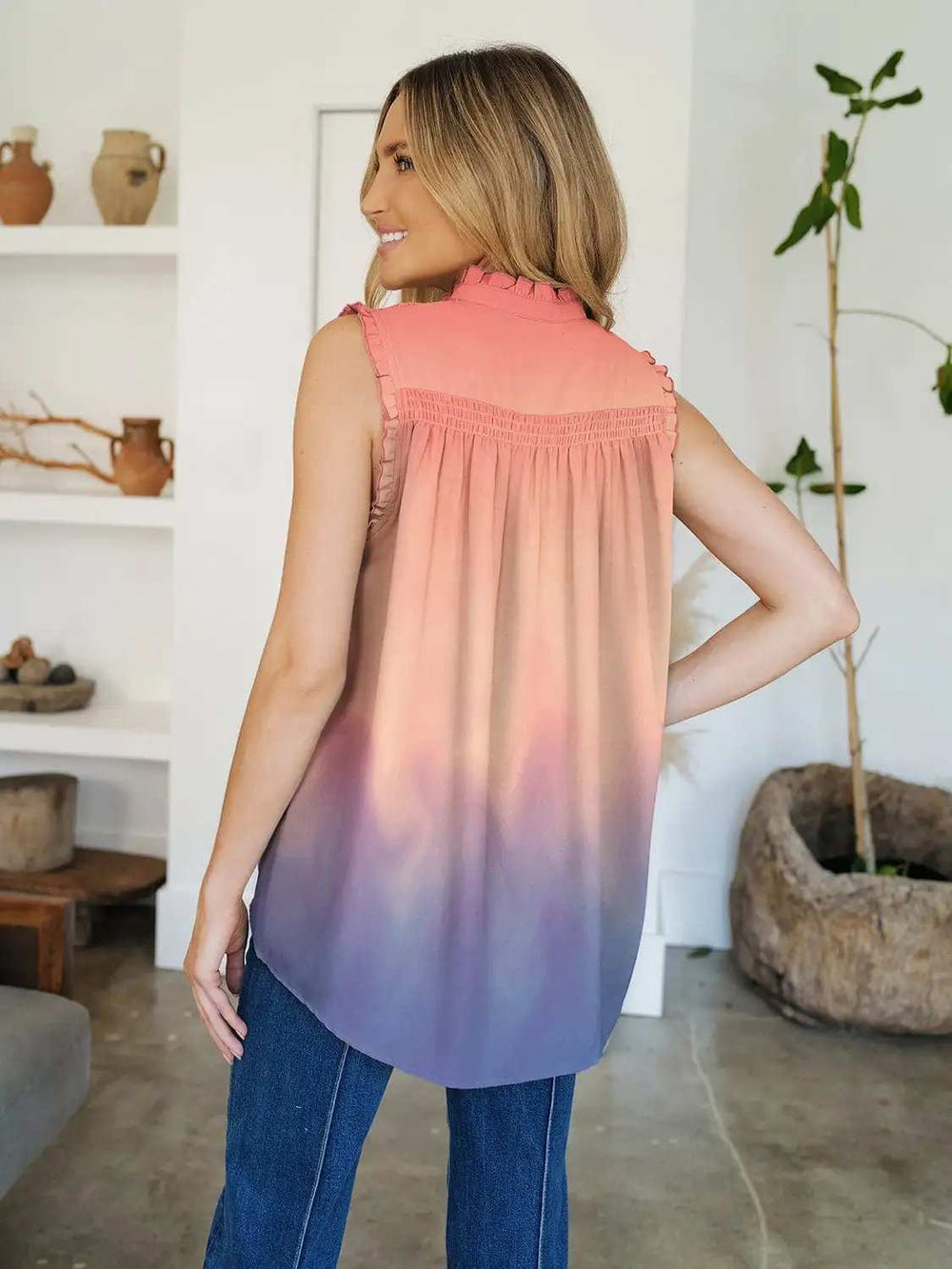 Frill Printed Mock Neck Top - Trendsi - Flyclothing LLC