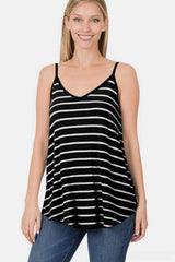 Zenana Striped V-Neck Curved Hem Cami - Trendsi - Flyclothing LLC