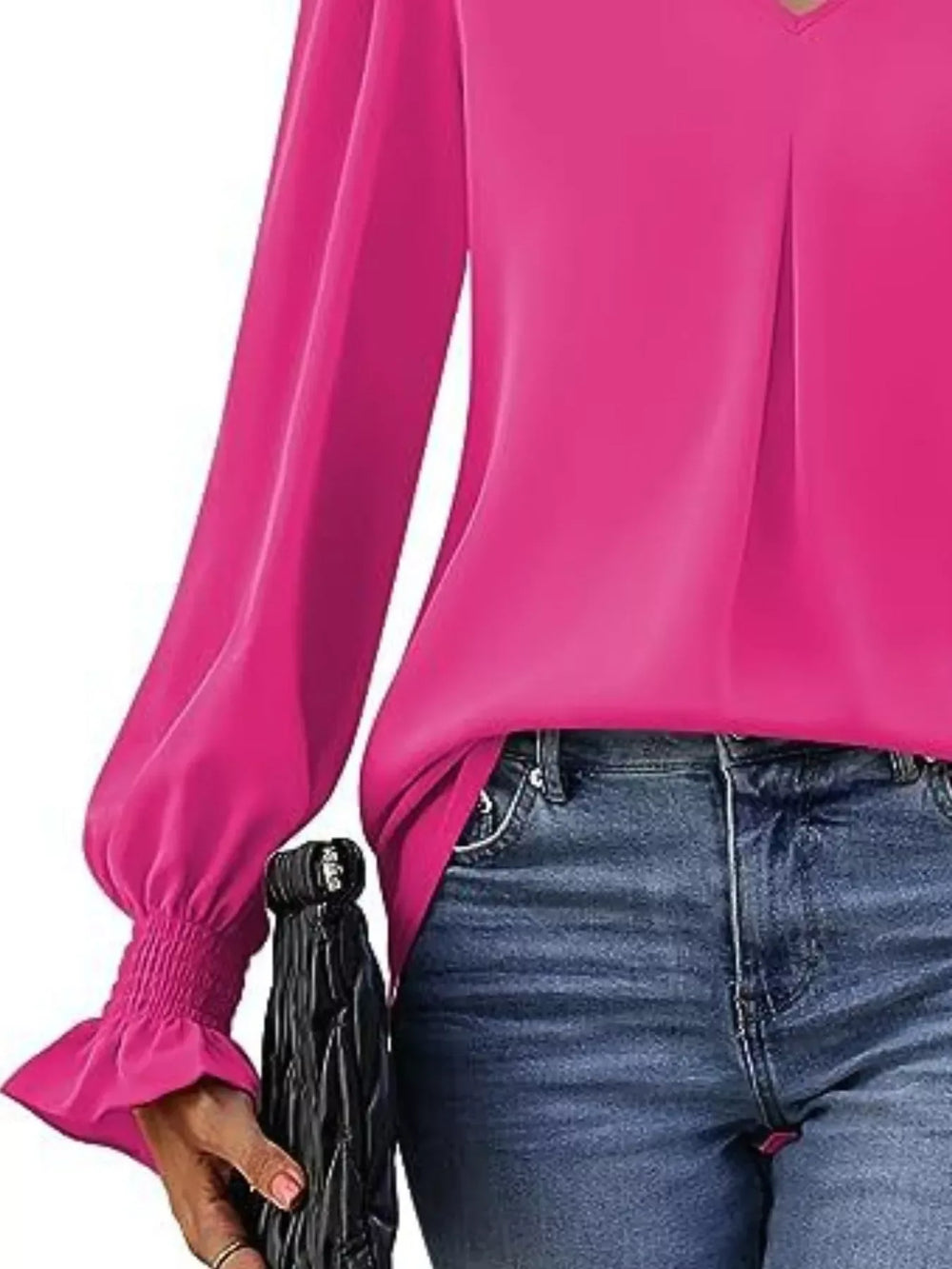 V-Neck Long Sleeve Ruffle Cuff Blouse - Trendsi - Flyclothing LLC