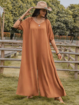 Scoop Neck Half Sleeve Wide Leg Jumpsuit - Trendsi - Flyclothing LLC