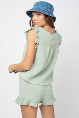Ruffled V-Neck Cap Sleeve and Shorts Set - Trendsi