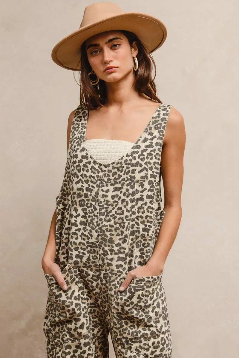 BiBi Leopard Print Adjustable Strap U Neck Jumpsuit - Trendsi - Flyclothing LLC