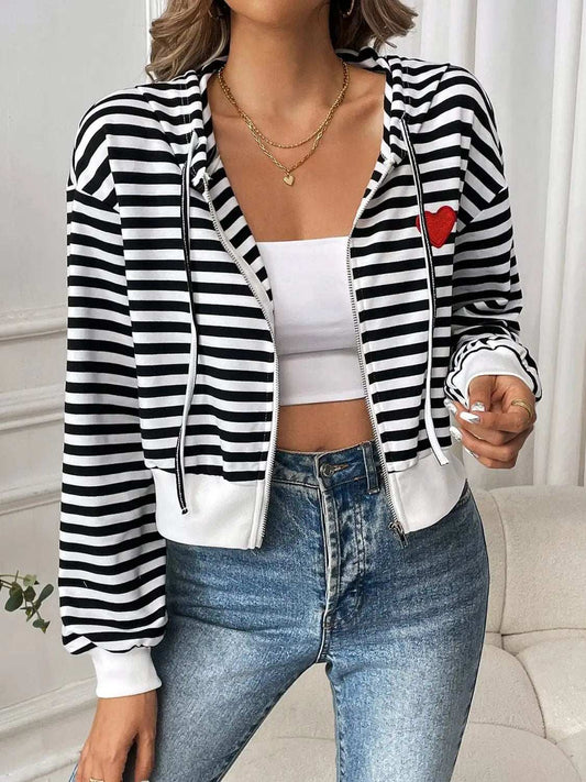 Striped Zip Up Long Sleeve Jacket - Trendsi - Flyclothing LLC