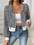 Striped Zip Up Long Sleeve Jacket - Trendsi