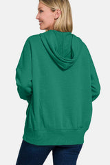 Zenana Half Snap Long Sleeve Hoodie with Kangaroo Pocket - Trendsi - Flyclothing LLC