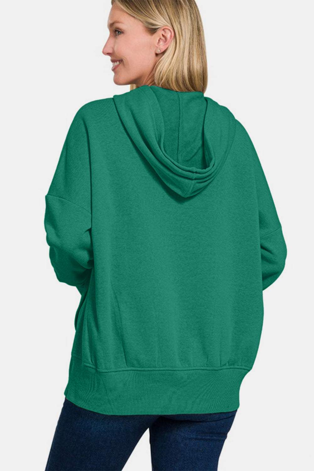 Zenana Half Snap Long Sleeve Hoodie with Kangaroo Pocket - Trendsi - Flyclothing LLC