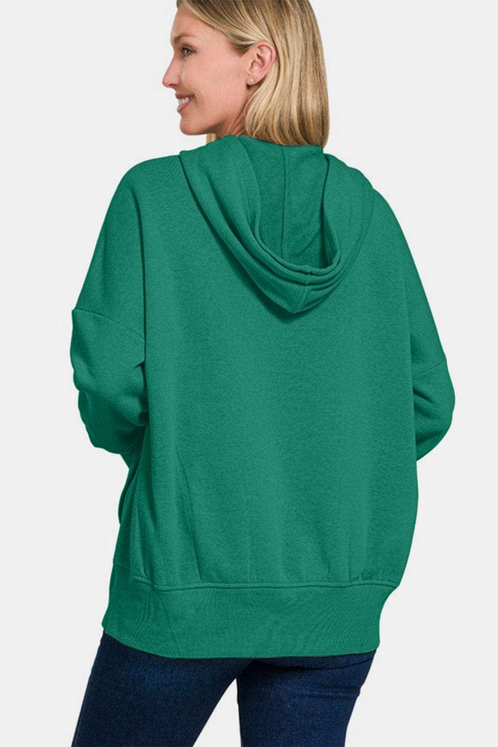 Zenana Half Snap Long Sleeve Hoodie with Kangaroo Pocket - Trendsi - Flyclothing LLC