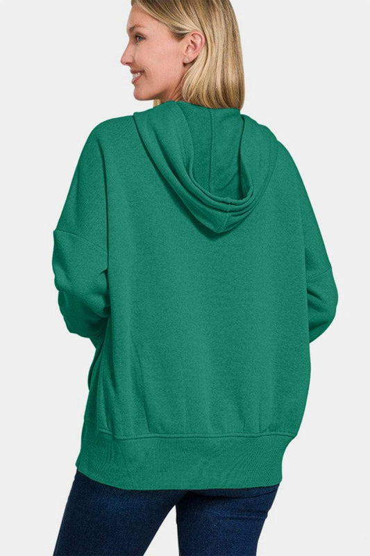 Zenana Half Snap Long Sleeve Hoodie with Kangaroo Pocket - Trendsi - Flyclothing LLC
