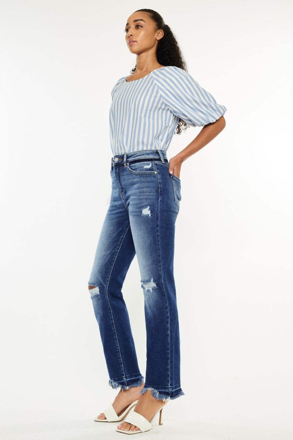 Kancan High Rise Distressed Slim Straight Jeans - Trendsi - Flyclothing LLC