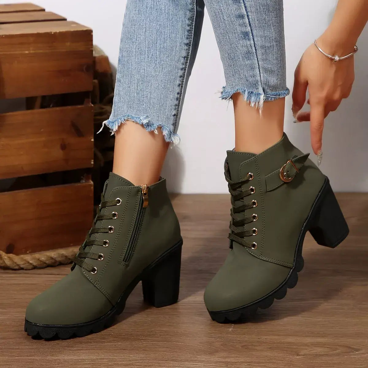 Lace Up Block Heels Boots - Trendsi - Flyclothing LLC