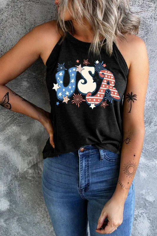 Letter Graphic Round Neck Tank - Trendsi - Flyclothing LLC