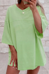 Loose V Neck Half Sleeve Tee and Drawstring Shorts Plus Size - Trendsi - Flyclothing LLC