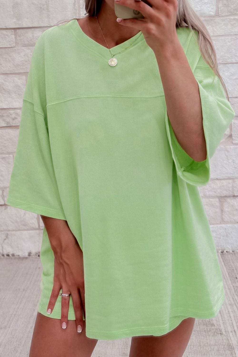 Loose V Neck Half Sleeve Tee and Drawstring Shorts Plus Size - Trendsi - Flyclothing LLC