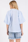 Mittoshop Button Down Striped Puff Sleeve Shirt - Trendsi
