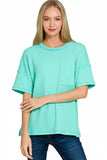 Zenana Raised Rib Exposed Seam Short Sleeve Top - Trendsi - Flyclothing LLC