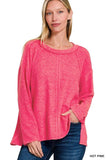 Zenana Brushed Hacci Exposed Seam Hi Low Sweater - Trendsi - Flyclothing LLC