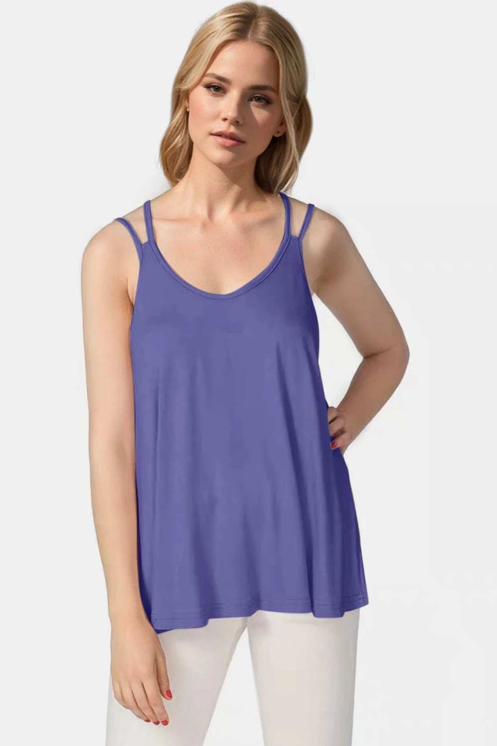 Basic Bae Bamboo Scoop Neck Double Spaghetti Straps Cami - Trendsi - Flyclothing LLC
