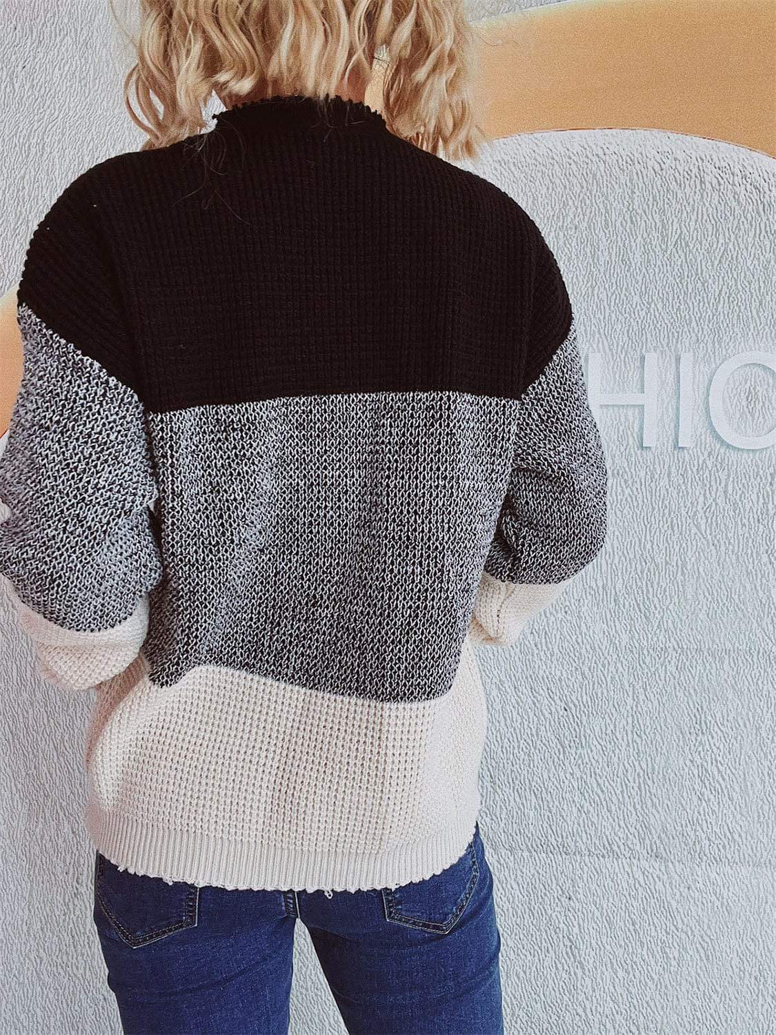 Color Block Long Sleeve Sweater - Trendsi - Flyclothing LLC